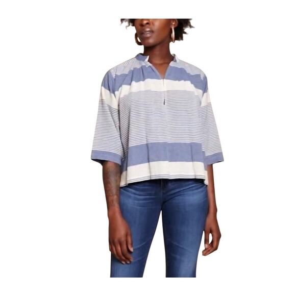 Apiece Apart Tops - Apiece Apart womens Shirred Agata Top size 2 Cote Stripe Navy 100% Cotton